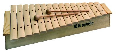 Goldon - Xylophon, 15 Klangplatten aus Ahorn, hoher Resonanzkörper aus Fichtenholz, mit 2 Schläger