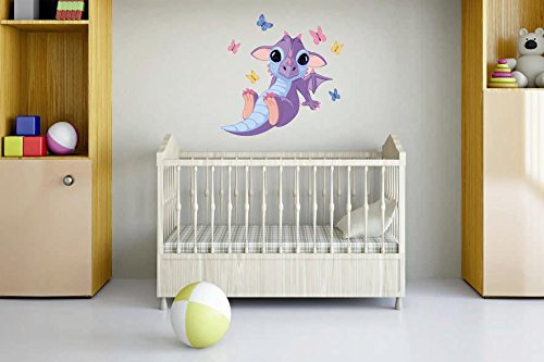 U24 Wandtattoo Baby Drache mit Schmetterlingen Wandsticker 40 x 40 cm Aufkleber