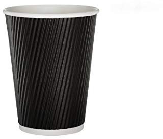 Hope Style ® 50x Black Ripple Disposable Hot Takeaway Coffee Cups (12oz-16oz,8oz) + Black Lids (8oz)