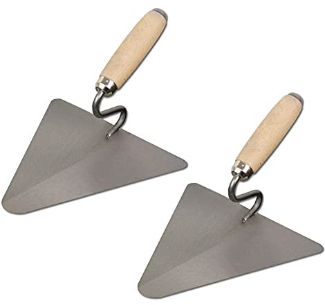 2er Set DEWEPRO® Berliner Maurerkellen - Dreieckskellen mit S-Hals, 220x215mm - Gehärtetes Stahlblatt und Holzgriff