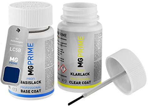 MG PRIME Autolack Lackstift Set für Volkswagen VW LC5B / C5B / H7 Atlantic Blue Metallic/Azu Atlantic Basislack Klarlack je 50ml