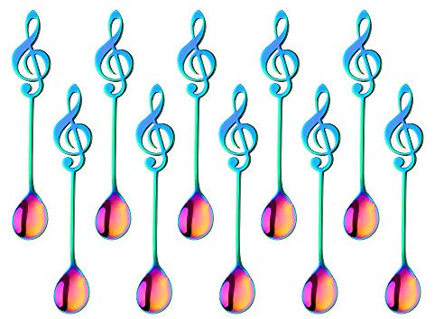 Bisda Set di cucchiaini da caffè 10 Pezzi Acciaio Inossidabile 18/10 Icona della Musica Colore Arcobaleno Cucchiaio cucchiaino