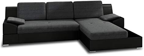 Ecksofa Aldo mit Glasregal, Couchgarnitur mit Bettfunktion und Bettkasten, Sofagarnitur, Couch mit Schlaffunktion, Big Sofa (Schwarz + Graphit (Soft 011 + Inari 94), Ecksofa Rechts)