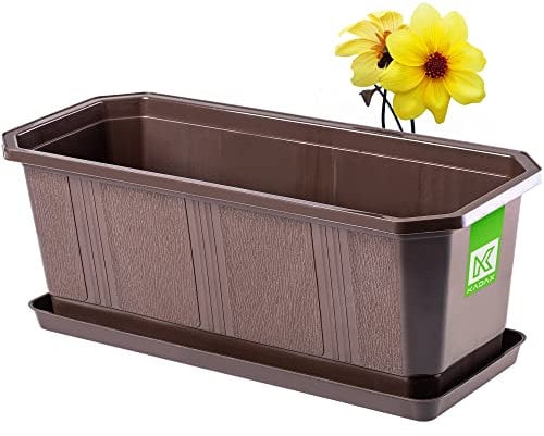 KADAX Fioriera Rettangolare per Davanzale da Esterno, Vaso da Balcone in Plastica con Sottovaso, Cassetta per Piante da Finestra (40 cm, Marrone)