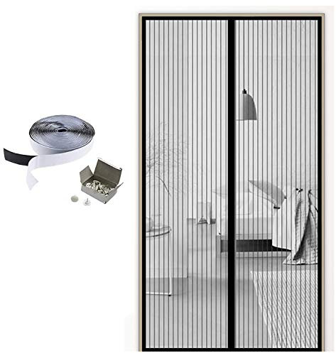 MENGH Fliegenvorhang balkontür Magnet 120x210cm Insektenschutz Tür mit Klettband Full Frame Klettverschluss Atmungsaktiv Für Holz, Eisen, Aluminium Türen und Balkon Schwarz