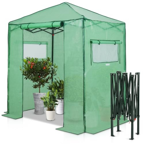 EAGLE PEAK Tragbares begehbares Gewächshaus 182 x 121 x 225 cm Instant Pop-up Fast Setup Outdoor Pflanze Gartenarbeit Baldachin, vordere Reißverschluss-Eingangstüren und Roll-up-Seitenfenster, Grün