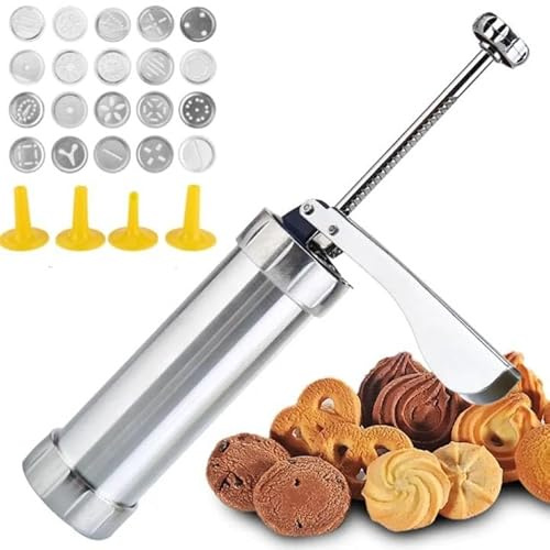 Cookie Press Gun Kit, Cookies Press Maker Kit Biscuits Maker Press Machine Bakeware with 20 Cookies Molds 4 Nozzles for DIY Baking Biscuit Maker Cakes and Decoration