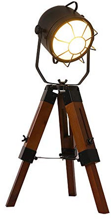 HNYD Table Lamp Industrial Vintage with Tripod Wood Spotlights Searchlight Swivel Black E27 Edison for Bedroom Living Room Desk Office Movie Theatre Decoration