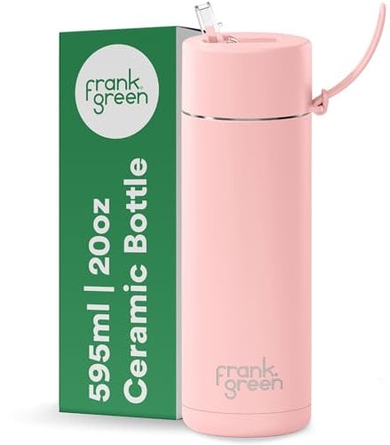 frank green Insulated Water Bottle for Cold Or Hot Drinks - 595ml/20oz Metal Bottle with Straw Lid, Ceramic Insulated, Stainless Steel, Triple Wall Vacuum - Blushed Pink by frank green