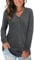 AUSELILY Women's Long Sleeve Tops V-Neck Jumpers Causal Button Down Sweatshirts Loose Henley T Shirt Blouse(Black Gray,L)