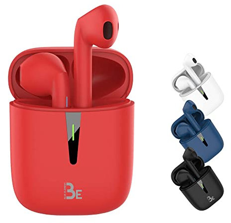 BE Pop Bluetooth 5.1 TWS - Casque stéréo 3D HD sans Fil, Autonomie de Batterie 12H, boîtier de Charge LED, Facile à connecter, Micro intégré, léger et Confortable pour iPhone/Android (Rouge)