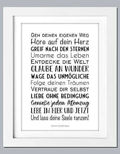 Lebensbewusst - Spruchbild Geh deinen Weg Kunstdruck DIN A4, Wandbild, Bild mit Spruch, Plakat, Geschenk, Dekoration, schwarz-weiß, Poster ohne Rahmen.