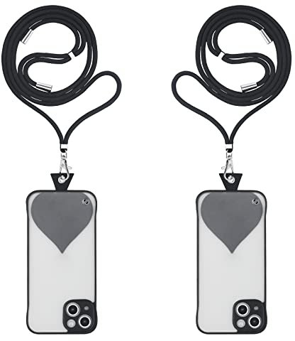 Vicloon Lanière de Téléphone, 2 Pcs Cordon Telephone Portable avec Patchs, Universelle Tour de Cou Telephone, Compatibles avec Plupart des Smartphones, Ne Bloquera Pas Le Port De Charge(Noir)