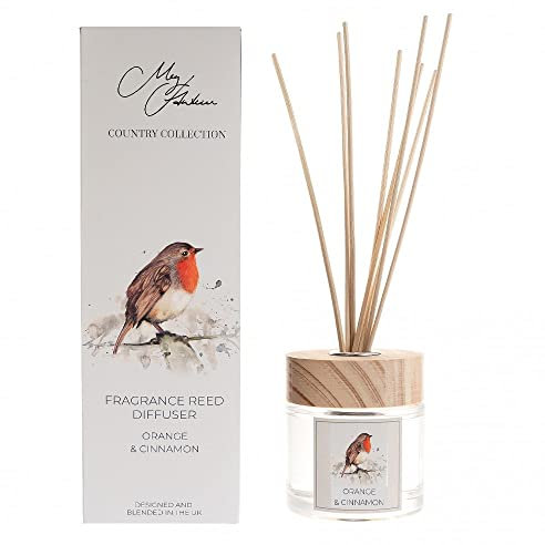 Buosha Meg Hawkins Robin Design Duftöl-Diffusor mit Duftstäbchen, Orange und Zimt, 150 ml