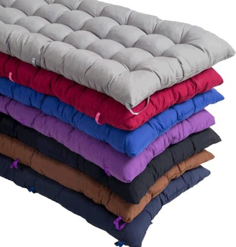 Rmeet 2/3-Sitzer-Bankkissen, 8 cm dick, Gartenbank-Sitzkissen, Baumwolle, rechteckig, Bankkissen für Chaiselon, Schaukel, Terrasse, drinnen (110 x 40 cm, grau)