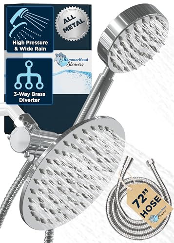 All Metal Dual Shower Head Combo – Chrome - 8 Inch Rainfall High Flow Shower Head & Handheld Shower Head High Pressure with Hose 6ft - Hotel-Like Luxury Double Shower Heads with Rain Shower Sprayer