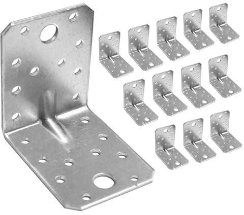 OMIDEAS 12 x Winkelverbinder mit Sicke (70 x 70 x 55 x 1.5) Lochwinkel Bauwinkel Holzverbinder Schwerlast Verbinder Winkel, Silber Verzinkt