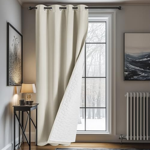 Deconovo Gardine Verdunklungsvorhang Dicke Vorhang mit Ösen Kälteschutz Vorhänge Thermo Wärmeisolierend Dicker Stoff Wärme Tür Raumtrenner, 260x140(HöhexBreite), Hellbeige, 1 Stück