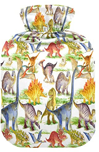 Süße Dinosaurier Dino Wärmflasche mit weichem Fleecebezug, 2 Liter großer Wärmbeutel für heiße und kalte Kompressen