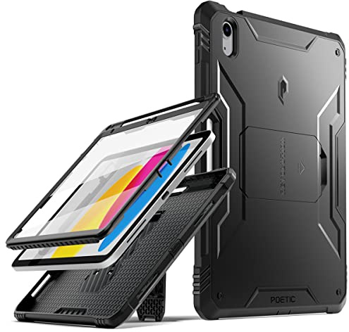Poetic Revolution Case for iPad (A16) 11th / 10th Generation (2025/2022), Full-Body Rugged Shockproof Cover with Kickstand and Built-in-Screen Protector, Only Applicable to iPad 11/10.9 Inch, Black