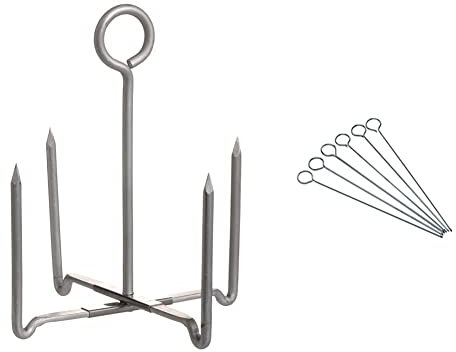 KitchenCraft Baked Potato Stand, Aluminium, 12 x 14.5 cm, Silver & Flat Kebab Skewers, Stainless Steel, Set of 6 Reusable Metal Skewer Sticks, Simple Cleaning, 20cm (8'')