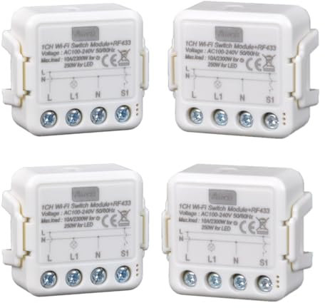 Good wife Interruttore Relè WiFi, APP Controllo, Modulo interruttore della luce intelligente 1 Gang,Compatibile con Alexa e Google Home, Interruttore Luce Switch 1-Way 220v, 2.4G WiFi 4pcs