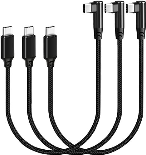 SUMPK USB C zu USB C Kabel 30cm 3 Pakete, Rechteckiger Winkel 90 Grad Typ C PD Schnellladekabel 60W USB 2.0 Nylon Geflochten kompatibel mit Samsung Galaxy S22 S21 S20 S10, Pixel und andere USB-C