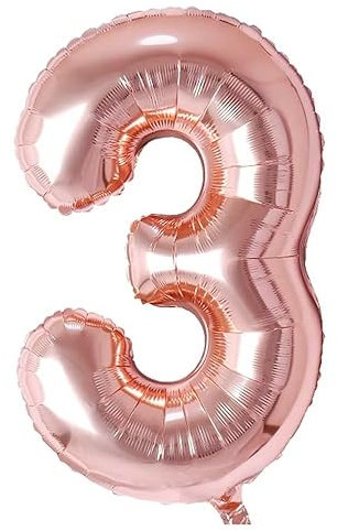 Vthoviwa 40 Pollici Palloncini Numeri 3 Rosa Oro, Pallone 3. 0123456789,10-19,20-25,30,40,50,60,70,80,90 Compleanno Numero Palloncini Foglio, Palloncino 3 Decorazione Festa Supporta Elio