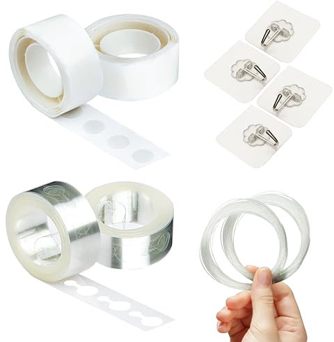 Femanzu 10Pcs Balloon Arch Tape Kit with 2x 5m Balloon Arch Strip Tape Rolls, 200 pcs Glue Dots, 4x Self-Adhesive Hooks & 2x 10ft Fishing Wire Roll – Perfect for Birthdays (Arch Kit)