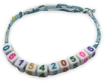 Bracelet liberty personnalisé chiffres nombre date numéro de téléphone portable - bracelet enfant en cas de perte- réglable noeud coulissant- femme fille