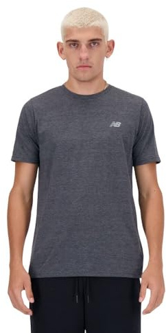 New Balance Herren Sport Essentials Heathertech T-Shirt, Schwarz meliert, Mittel