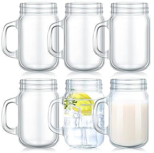 Tticai 6 Pcs 12 oz Mason Jar Drinking Glasses No Lids Mason Jar Mugs with Handles Mason Drinking Jars Glass Mason Jar Cups for Kitchen Bar Beer Coffee Cold Beverages Cocktails Juice Smoothie DIY