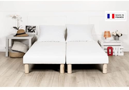 Générique Sommier Wyatt Blanc 140x190cm (2x70x190cm) Pieds Offert. Fabrication Francaise