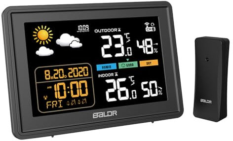 LEVIPE Stazione Meteo con Sensore Esterno, Stazione Meteo Digitale con iInterno Esterno Previsioni Meteo Temperatura e Umidità Dell'aria, Sveglia, Orologio Radiofonico DCF, Visualizzazione Dell'ora