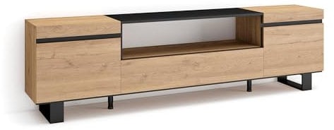Skraut Home | Meuble TV | Banc Télé | Grand Espace de Rangement | 200x57x35cm | pour Les TV jusqu'à 80 | Design Industriel | Style Moderne | Chêne et Noir