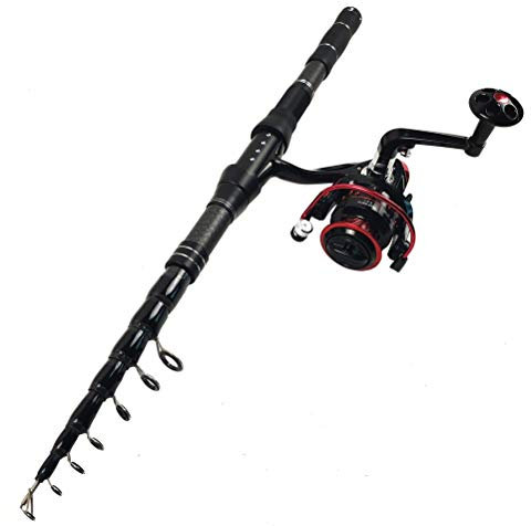 Black Carbon Spinning Angelrute Combo Teleskoprutenrolle Tragbares Reise-Angelset Karpfen Hechtstock 1,8–3 m (Farbe: Rute und Rolle, Größe: 1,8 m) (Rot 3 m)
