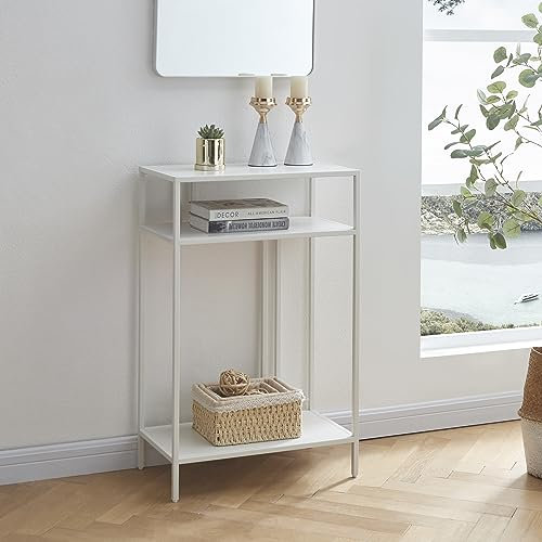 [en.casa] Konsolentisch Kumlinge Wohnzimmertisch schmal 55 x 30 x 85 cm Flurtisch mit Ablage Diele Metall Weiß