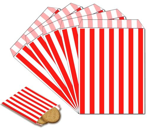 100 Stück Naschitüten Candy Bar Rot Papiertüten Klein Kraft Butterbrottüten Bunt 13x18cm Mini Geschenktüten Papiertüten Bunte Tüten Candybar brotpapiertüten für Halloween,Weihnachten,Hochzeiten