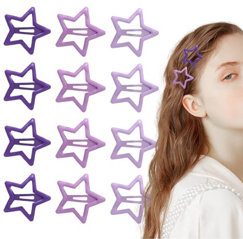 Irikdescia® 12 fermagli per capelli a forma di stella, eleganti accessori per capelli a 3 colori, graziosi fermagli per capelli da donna, con bottone antiscivolo (sfumato di colore viola)