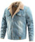 Jamron Herren Winter Fleece Gefütterte Jeansjacke mit Pelzkragen Warme Flauschige Trucker Denim Jacke mit Multitaschen Hellblau L
