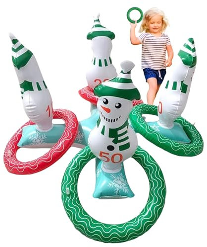 Weihnachten Schneemann Aufblasbares Ringwurfspiel mit Wurfringe 5 Stück PVC Weihnachten Wurfspiel Schneemann Form Wurfringwurf im Freien Indoor-Weihnachtsspiel für Kinder Weihnachtsfeierzubehör