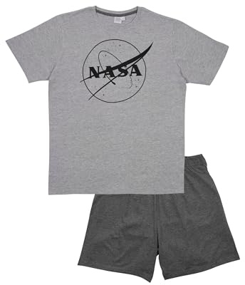 NASA Schlafanzug für Männer - Pyjama Set Kurzarm Oberteil mit Hose Grau