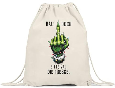 Hey!Print Halt doch bitte mal die Fresse Turnbeutel Anti Xmas Lustig Weihnachten Witz Mittelfinger