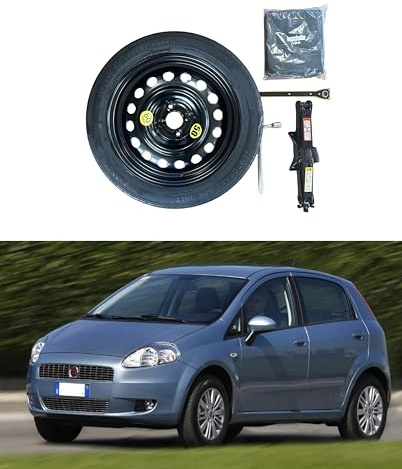 Kit Ruotino di Scorta 15 compatibile con Fiat Grande Punto con Cric, Chiave e Sacca