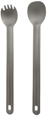 RISON-Titanium 2 Stück Titan Camping Besteck, 2 in 1 Lange Löffel und Spork Outdoor Göffel Spork, Ultraleichtes Kaffeelöffel Dessertlöffel Gabel Reisebesteck Outdoorbesteck