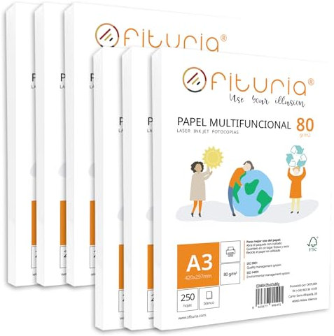 Packung mit 80 g A3-Blättern, 1500 Blatt, weißes Multifunktionspapier für Schule und Laborals, ideal für Laserdrucker, Tintenstrahldrucker oder Kopierer - Ofituria