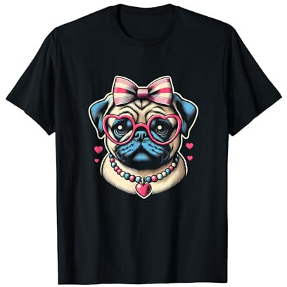 Mops mit Brille Hundemama Grafikdesign T-Shirt