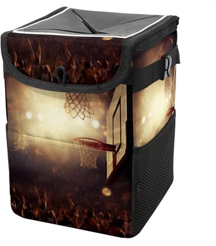 YTYVAGT Car Trash Can with Lid and Storage Pockets Leak-Proof Organizer,Multipurpose Trash Bin for Car,Basketball and Basketball Hoop
