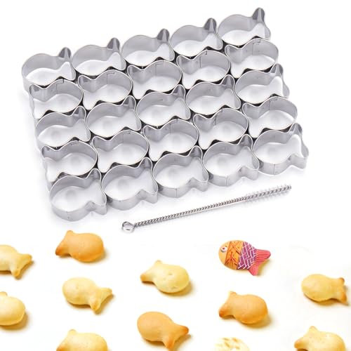 AIERSA Emporte-pièce en forme de poisson doré, 25 cavités, mini moules en forme de poisson doré pour biscuits, pâte antiadhésive, emporte-pièces en acier inoxydable pour la cuisson