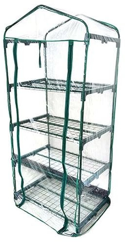 Mini serre portable pour plantes et fleurs - Avec housse en polyéthylène - Porte enroulable à fermeture éclair pour pelouse, terrasse, jardin, intérieur et extérieur (2 niveaux)